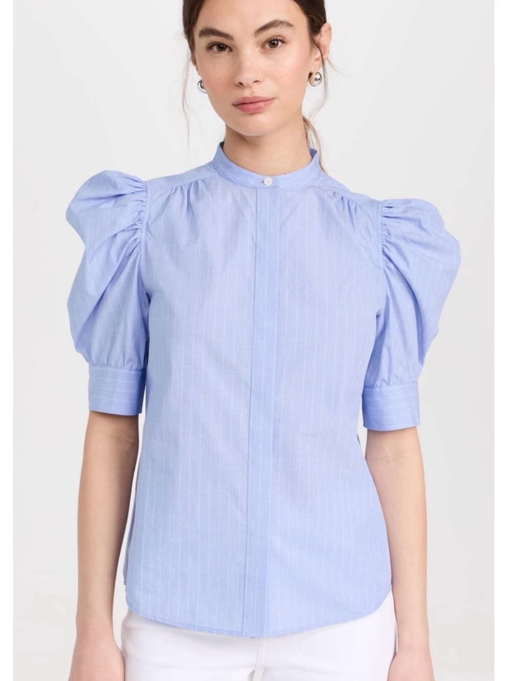 Frame Cotton Light Blue Pinstripe Blouse - Picture 6 of 6